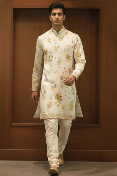 Ivory botanical printed kurta