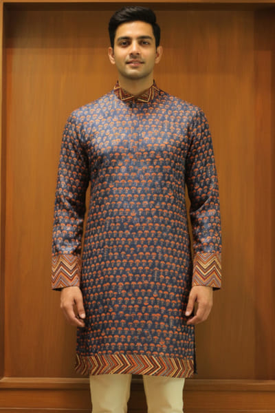 Navy blue ikat kurta