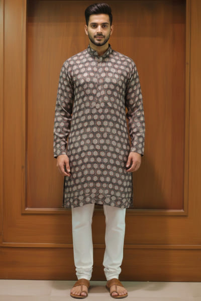 Brown geometric printed kurta