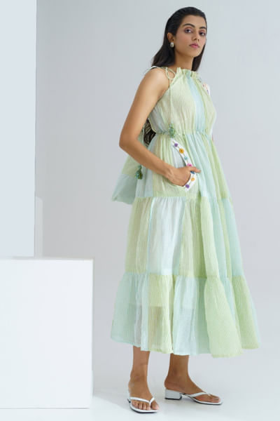 Multicoloured floral embroidered dress