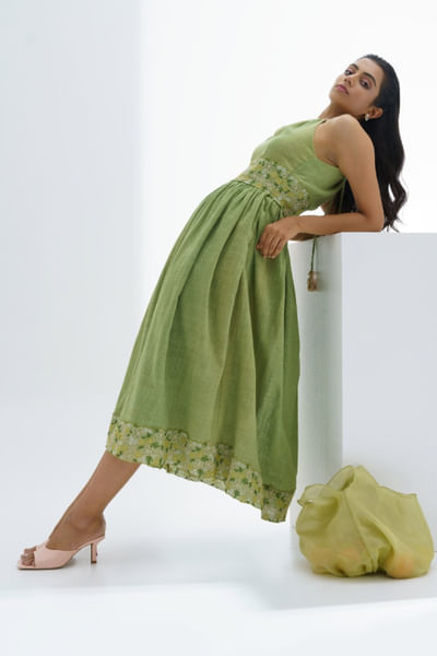 Moss green embroidered dress