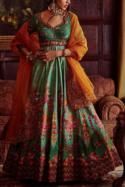 Green printed anarkali set