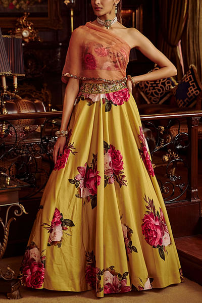 Peach and yellow skirt set