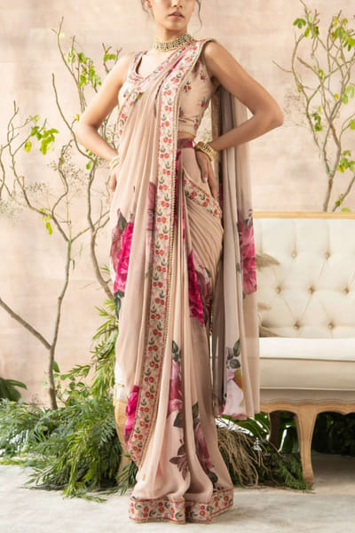 Blush draped sari set