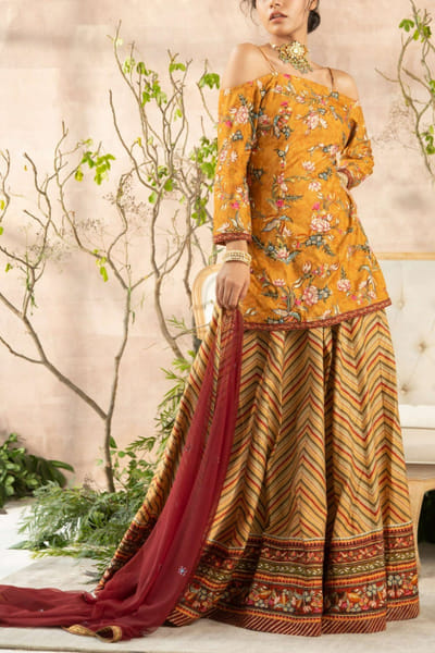 Kalista Mustard floral sharara set KTAJAN22012