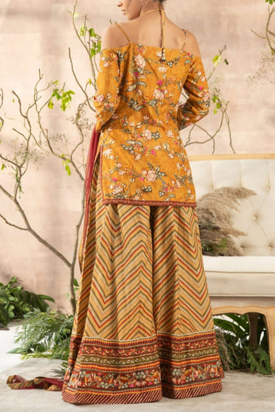 Kalista Mustard floral sharara set KTAJAN22012