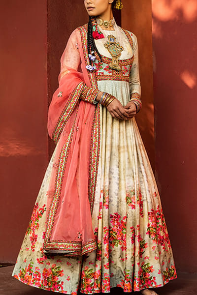 Kalista Beige floral anarkali set KTAJUNE2202