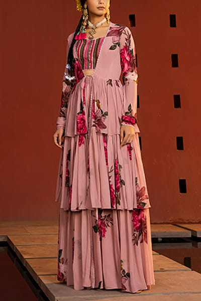 Blush pink printed sharara set