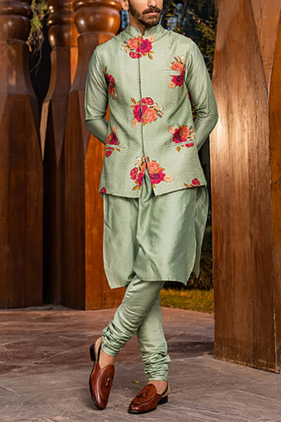 Kalista Aqua floral bandi and kurta set KTAJUNE2213