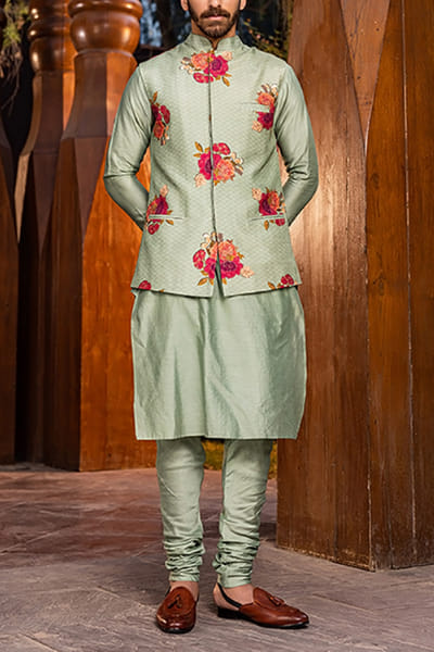 Kalista Aqua floral bandi and kurta set KTAJUNE2213