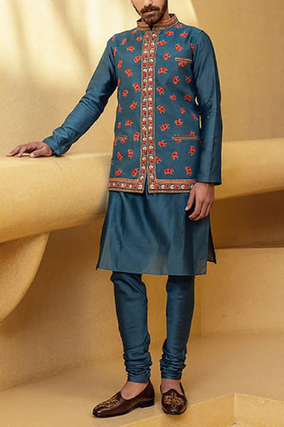 Teal blue bandi and kurta set