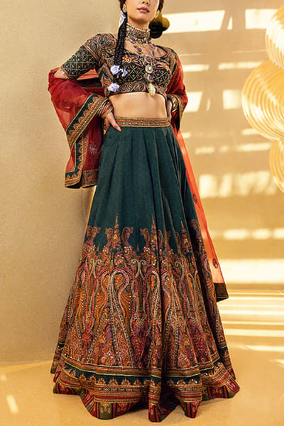 Kalista Emerald green printed lehenga set KTANEW2206