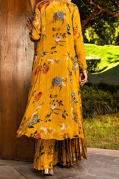 Kalista Mustard printed sharara set KTANEW2208