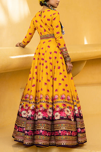 Kalista Mustard floral anarkali set KTANEW2210