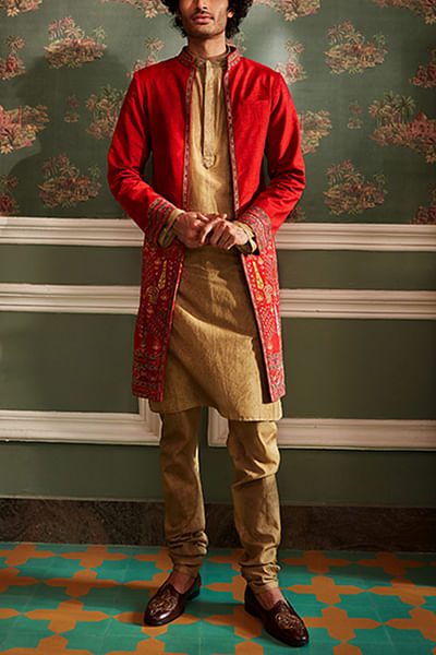 Red long bandi and kurta set