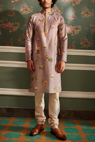 Lilac chanderi kurta set