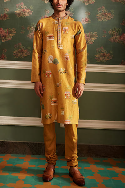 Kalista Mustard chanderi kurta set KTANOV2206