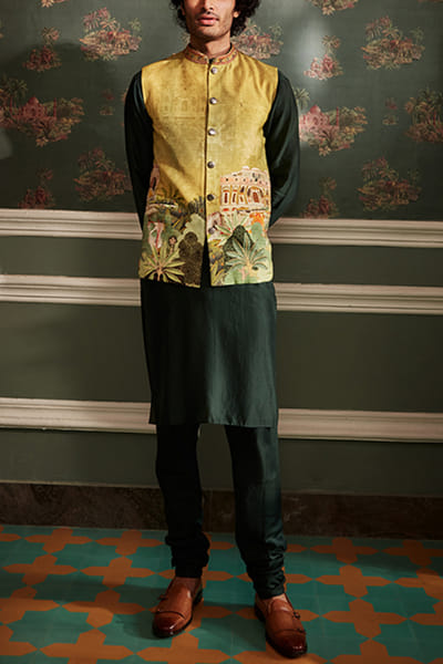 Kalista Lime yellow bandi and green kurta set KTANOV2208
