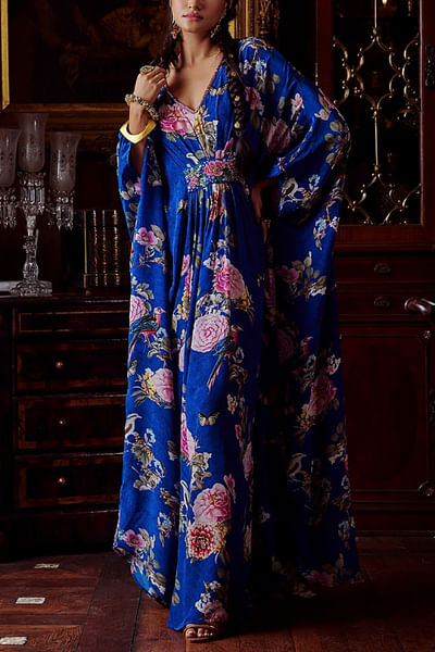 Cobalt blue handpainted kaftan