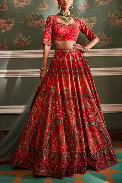 Hot pink and orange lehenga set