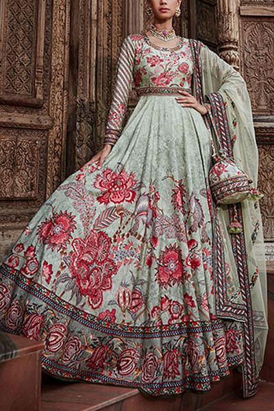 Mint green printed anarkali set