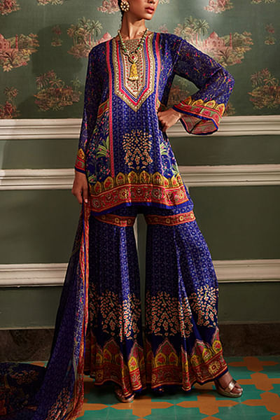 Midnight blue kurta and gharara set