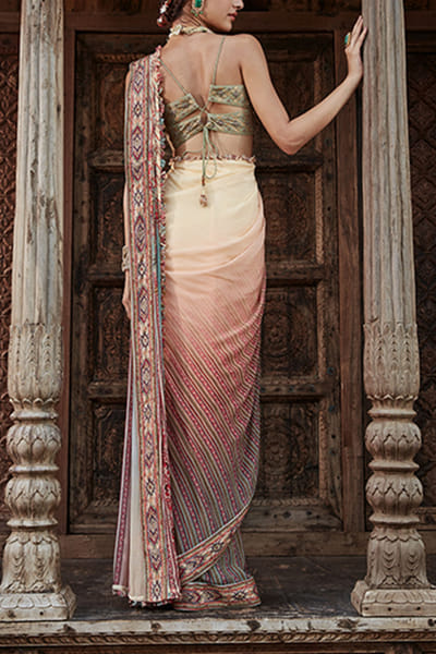 Kalista Ombre shaded pre-draped sari set KTAZAHRA2231