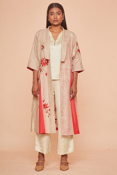 Ivory kantha embroidered jacket set