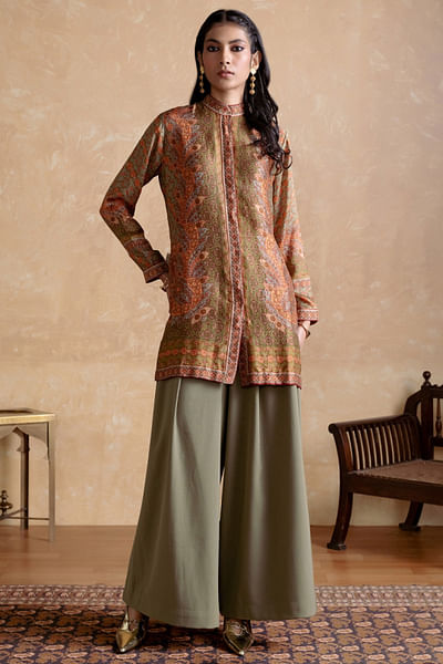 Green printed kurta