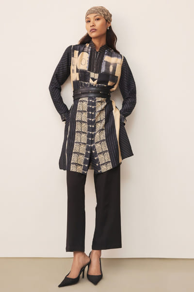 Ritu Kumar Black-beige geometric print tunic RITUJUN26D347336