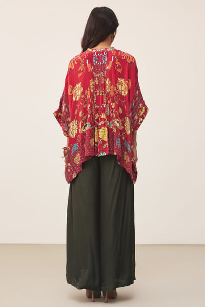 Ritu Kumar Red floral print pintucked kurti RITUJUN26D347334