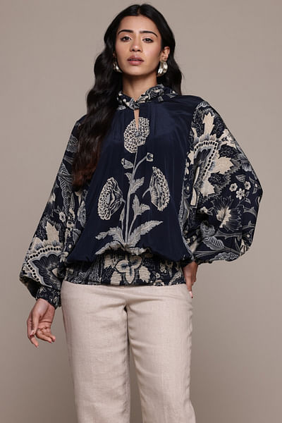 Black floral printed top