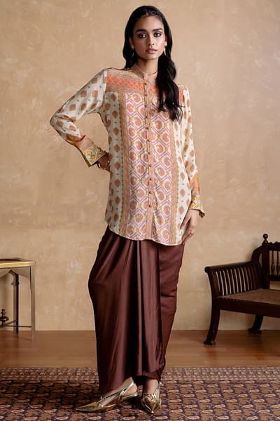 Beige printed kurta