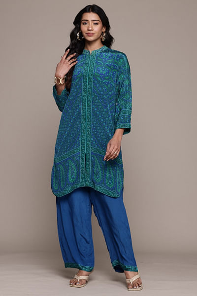Turquoise printed kurta