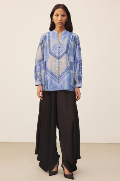 Ritu Kumar Blue geometric print kurti RITUJUN26D347311
