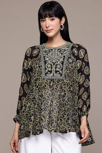 Black floral printed kurti