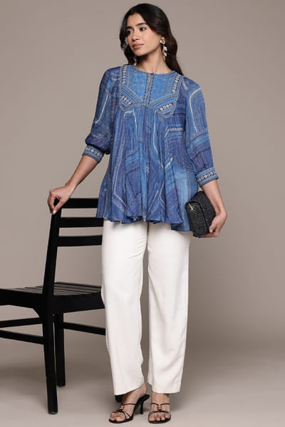 Ritu Kumar Blue textured patterned and embroidered kurti RITUJUN26D347307