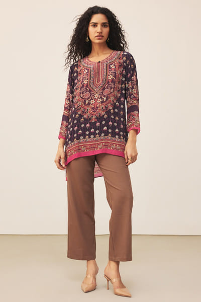 Ritu Kumar Black abstract floral print kurti RITUJUN26D347308