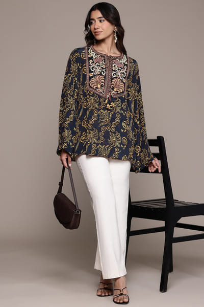 Ritu Kumar Black printed and embroidered kurti RITUMAY26D245551