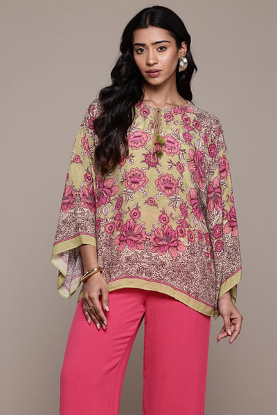 Green floral printed top