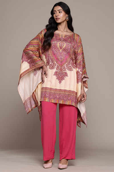 Beige stripe printed kaftan set