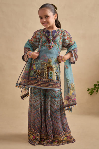 Blue printed gharara set
