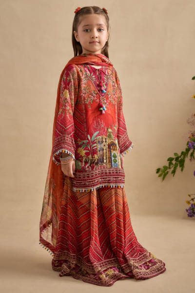 Crimson printed gharara set