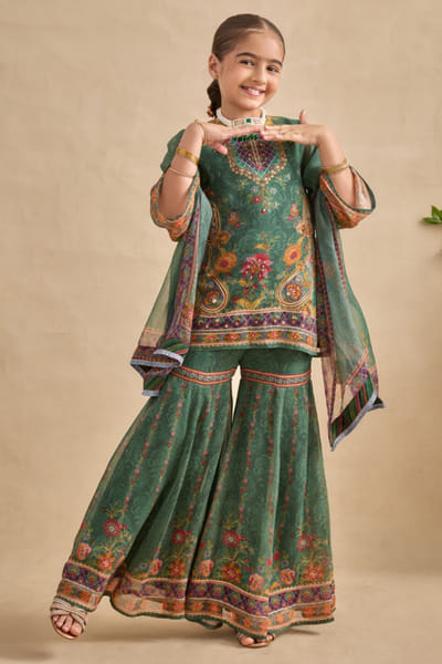 Green cutdana embroidered gharara set