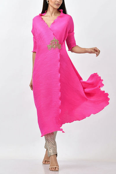 Pink embroidered angrakha