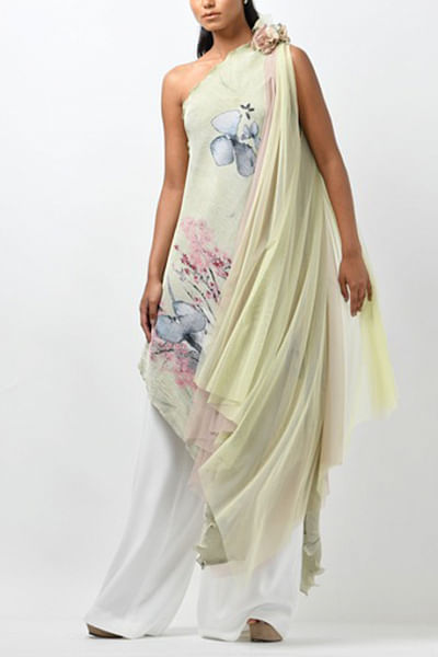 Apple green floral printed dress