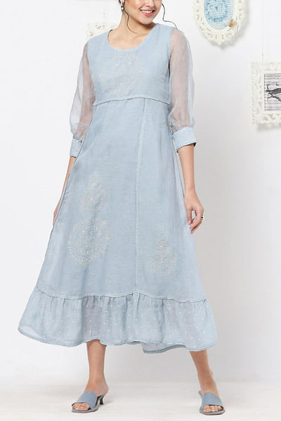 Ice blue embroidered dress