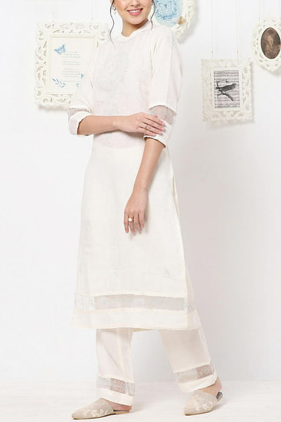 Off white linen kurta set