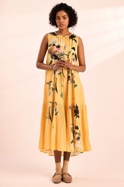Corn yellow artsy digital print dress