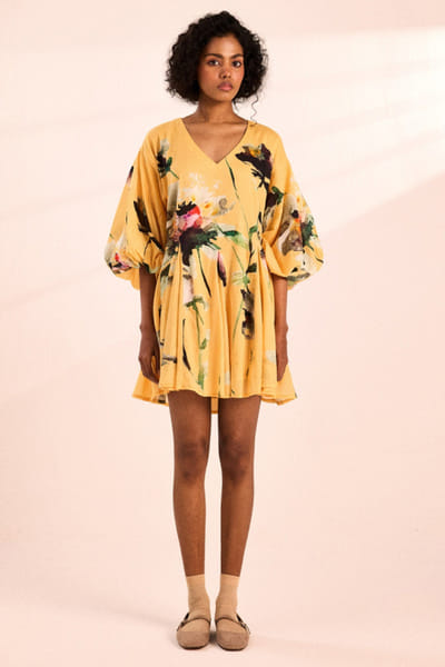 Corn yellow floral digital print dress